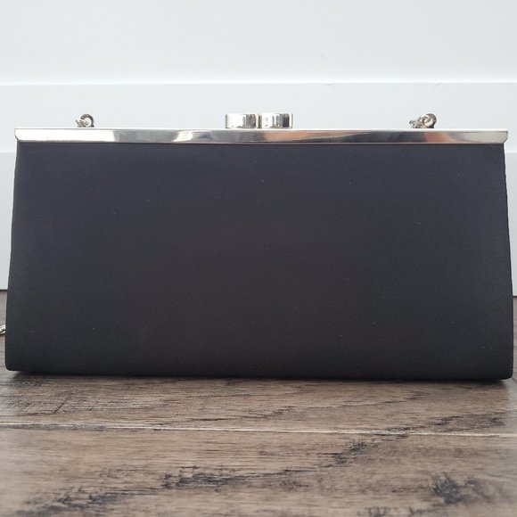 Satin Evening Shoulder Bag Clutch Black Colour - Picture 2 of 9